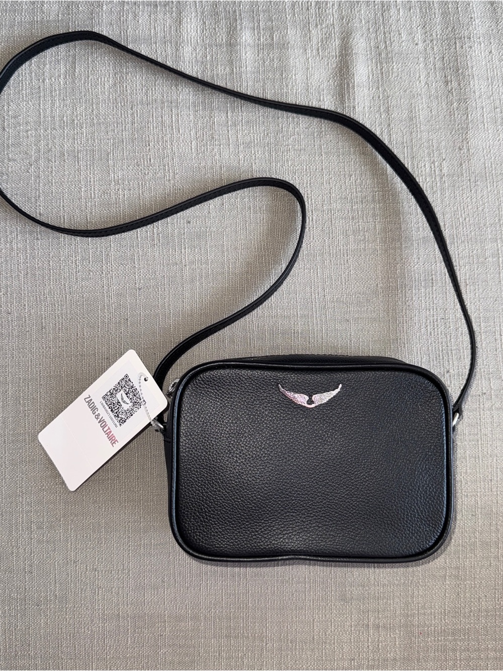 New Zadig & Voltaire Xs Boxy Wings Crossbody Bag Black Grained Genuine Leather
